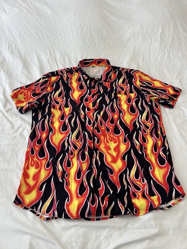 Vintage Flame Print Shirt - Retro 90s Rock Skate Guy Fieri Style, Y2K 2XL 142