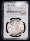 1885 CC Morgan Silver Dollar NGC MS-63