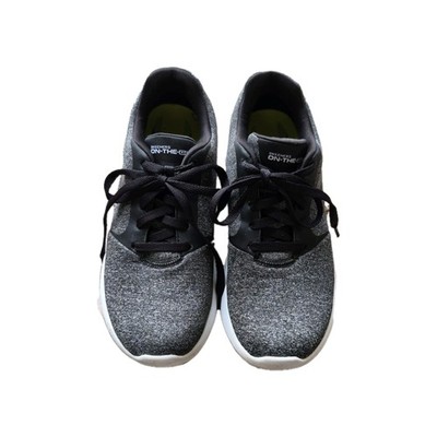 Skechers ON-THE-GO Gray Black White Low Top Lace Up Walking Fabric Sneakers