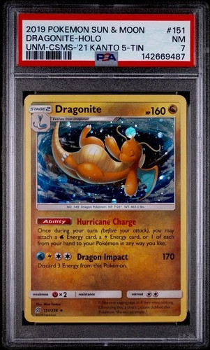 Dragonite 151/236 Cosmos Holo 2019 Unified Minds Promo PSA 7 NM Regrade ?