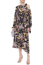ZIMMERMANN Sabotage Drape Size 1 Floral-Print Midi Dress In Navy AU10 US6
