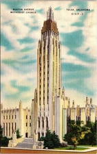 Vintage Boston Avenue Methodist Church Tulsa OK Linen Postcard