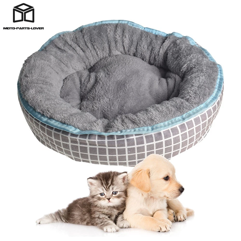Grey Round Pet Nest Plush Pet Bed Dog Bed Cat Bed Fluffy Soft Warm Calming Bed