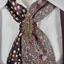 Vintage Upcycled Femties w Handset Glass Brooch Set Cottagecore Silk Artsy