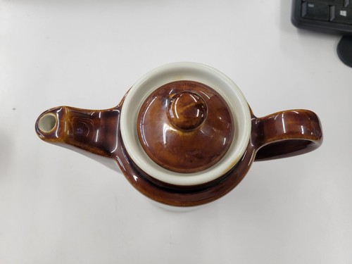 Vintage Sanka Decaffeinated Coffee Pot Hall Pottery 1895 Individual Brown Glaze - Picture 2 of 9