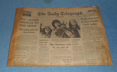 The Daily Telegraph Newspaper Dec 23 1968 Apollo 8 Flu Alarm Midway to the Moon