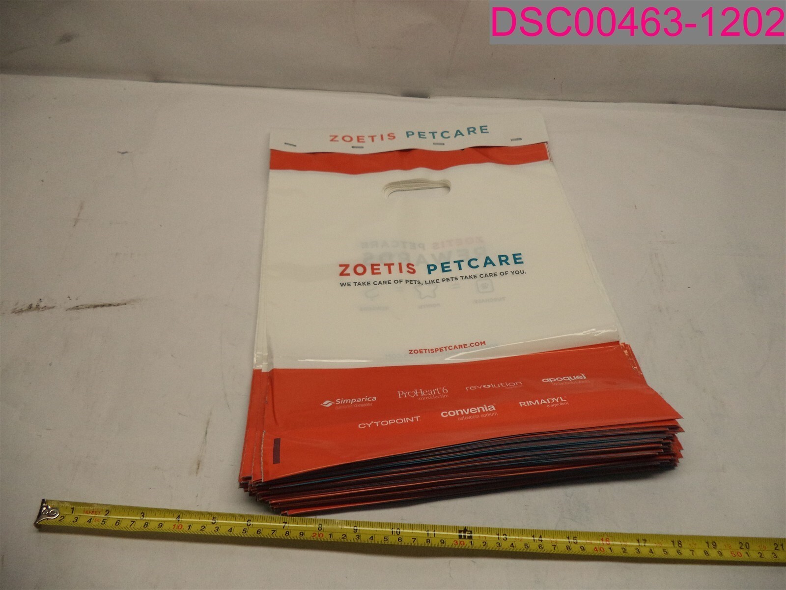 QTY=250 Bags(5 Packs of 50);ZOETIS Petcare Shopping Bags w/Die-Cut Handle12"x15"