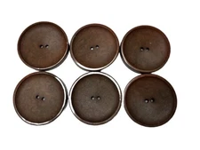 Buttons 6 Brown 2 hole round plastic vintage flat 1 5/8 in