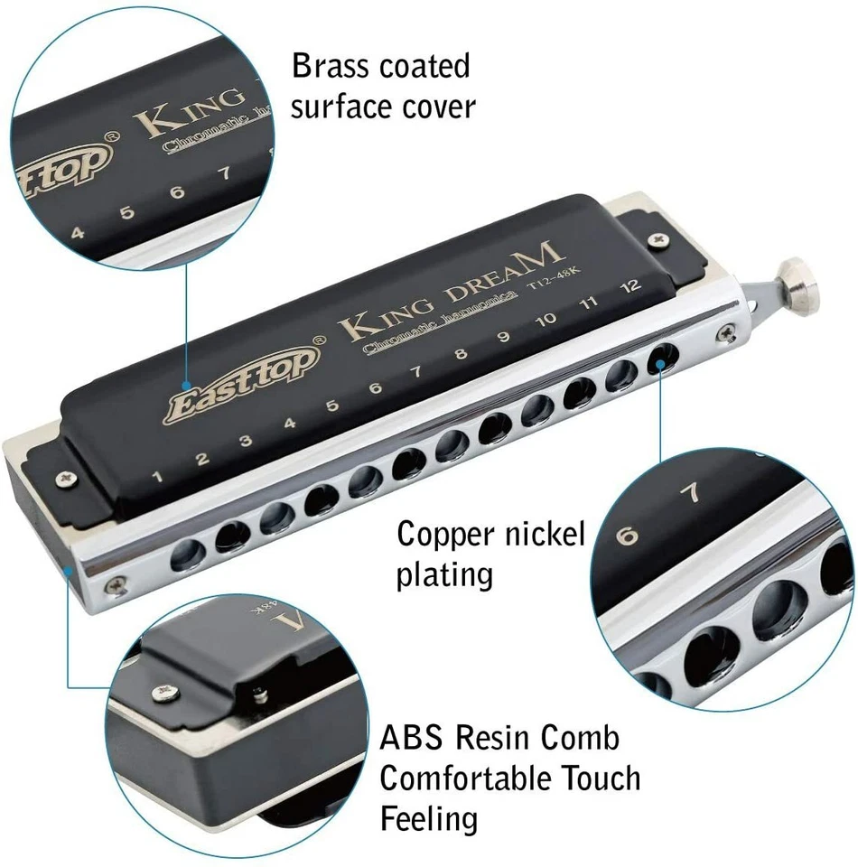 EASTTOP Harmonica T1248K 12Hole 48Tones Chromatic Black Harmonica Key of C Gift - Image 3 of 4