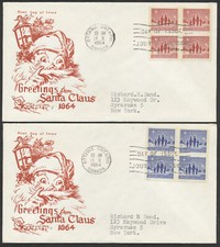 1964 #434p-435p Winnipeg Tagged Christmas FDCs Blocks Ginn Cachet Ottawa