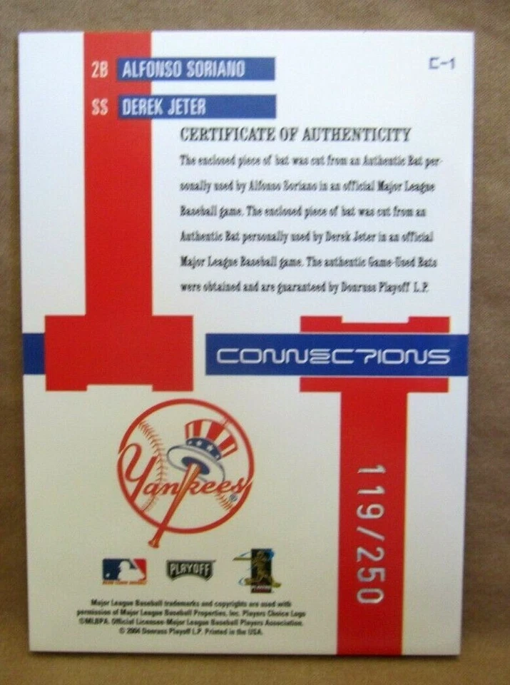 DEREK JETER/ALFONSO SORIANO 2004 PRESTIGIO DOBLE BATE TARJETA #119/250!YANKEES GOAT HOF Foto 2 de 2