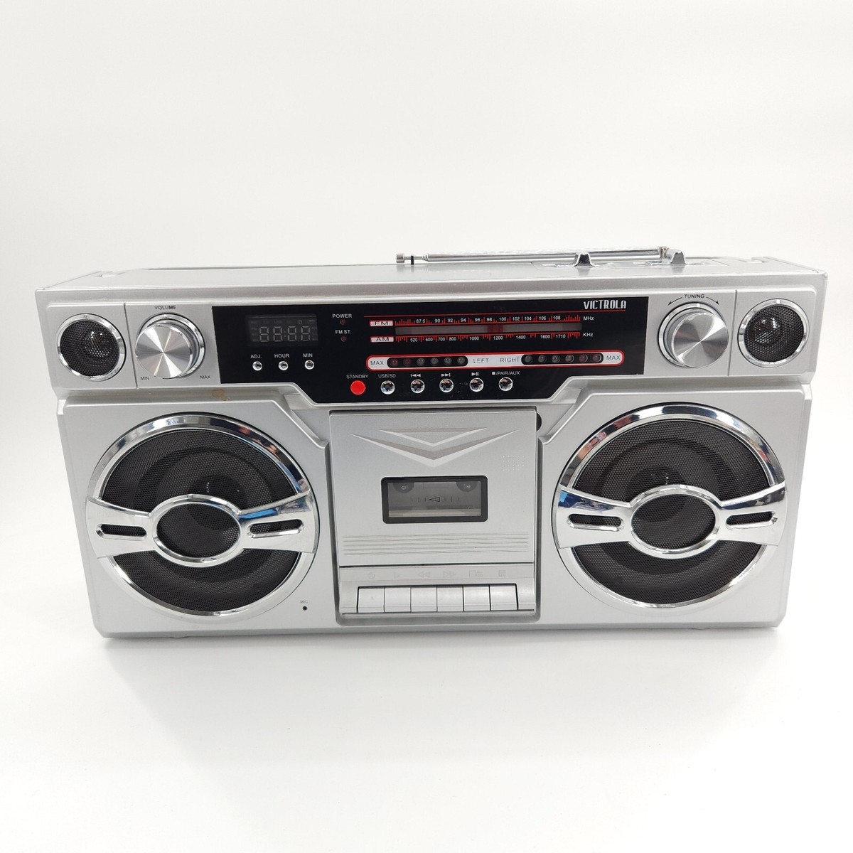Vat 19 Old School Boombox Bluetooth Victrola VBB-10-SLV Retro 80s