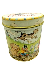 STORYBOOK PARADE Vintage metal Tin Canister Bank "Humpty Dumpty etc." 1981