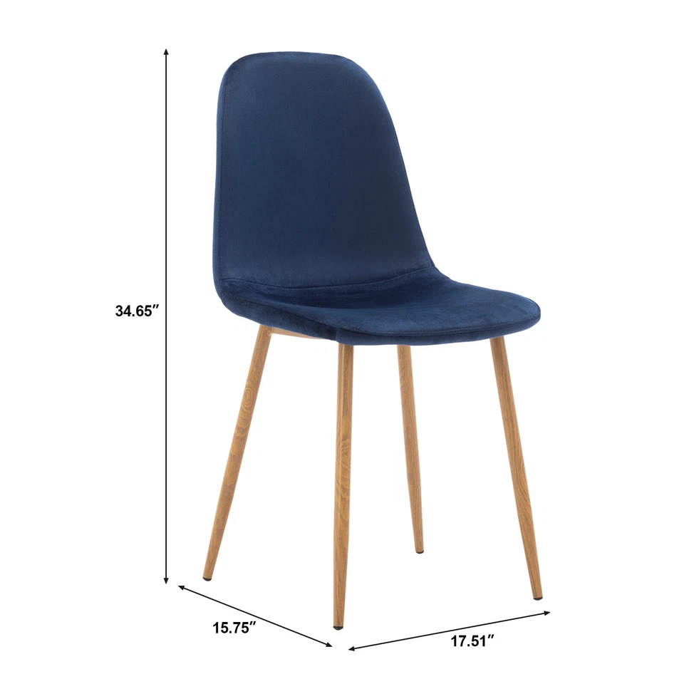 Modern Set of 4 Blue Velvet Dining Chairs Upholstered Cushion Seat Kitchen Chair - Image 3 of 4