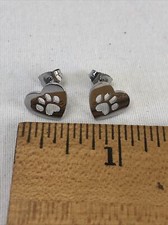 NEW Stainless Steel Heart with Dog Paw Puppy Prints Love Stud Earrings