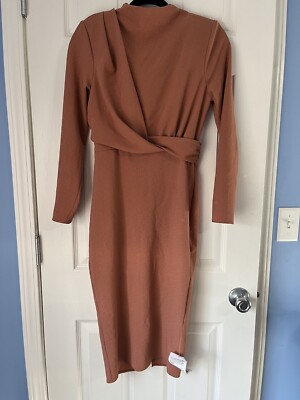 ASOS DESIGN high neck Shoulder Pads Twist Front Midi dress Terracotta 10 New | eBay ASOS DESIGN high neck Shoulder Pads Twist Front Midi dress Terracotta 10 New | eBay