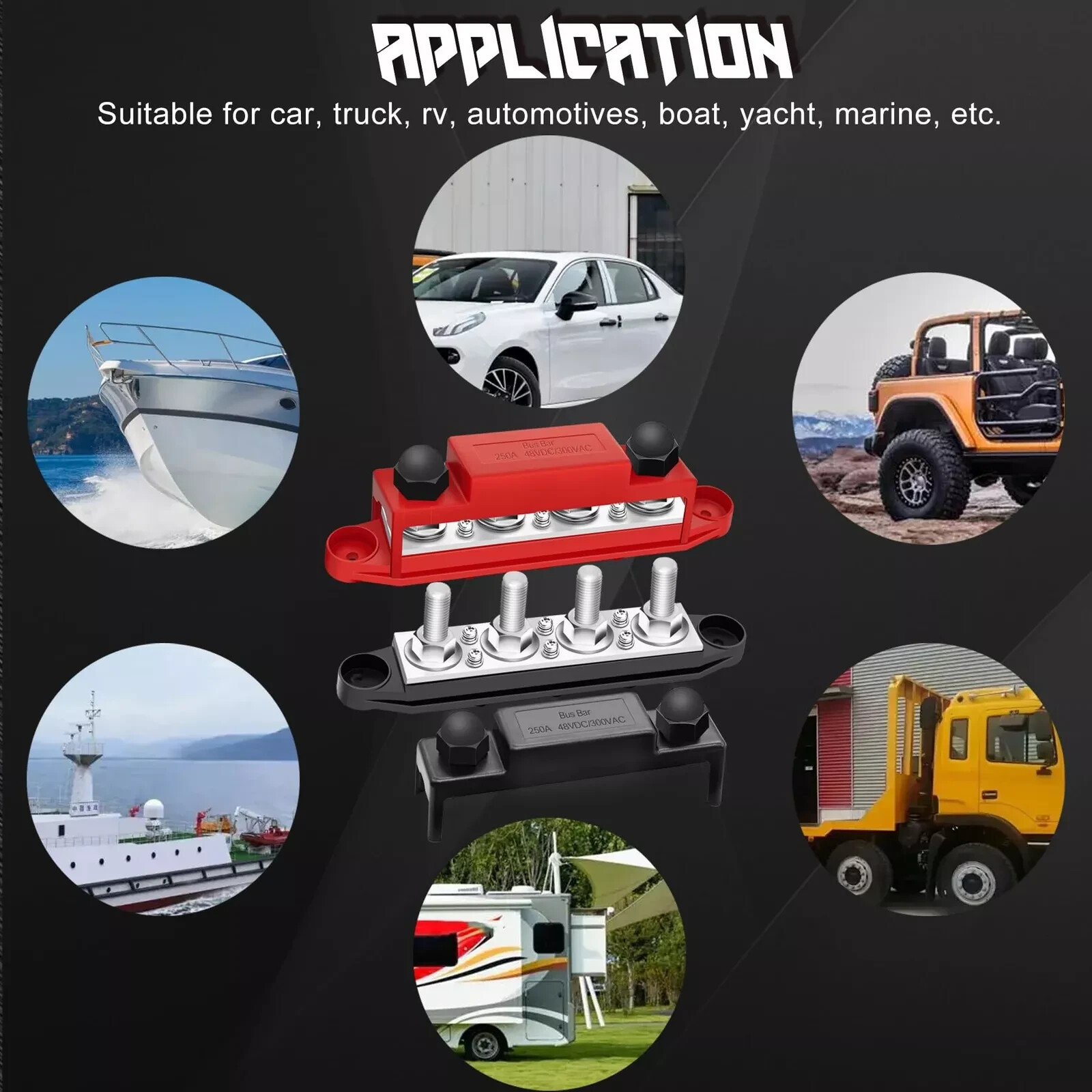 250A Bus Bar 12V Marine 3/8" Power Distribution Block Automotive Busbar Termi...