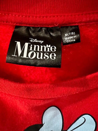 Disney Minnie Mouse Red Crew Neck Graphic Logo Pullover Sweatshirt Sz M 7/8 - Picture 3 of 4