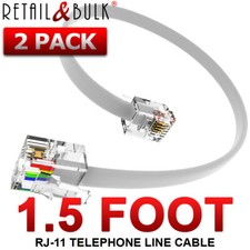  2 Pack  1.5 Feet Short Telephone Cable RJ11 6P4C 18 inch, Phone Line Cord