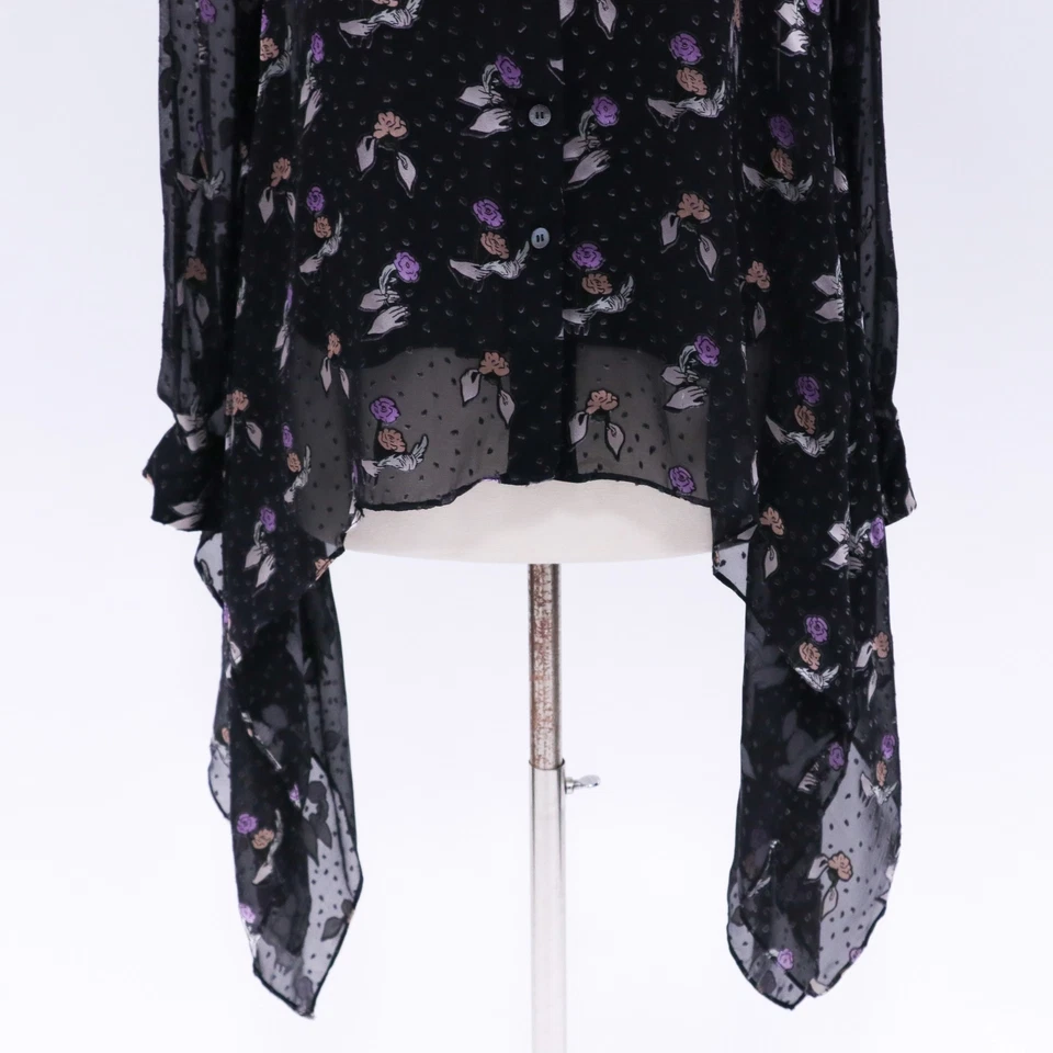 Blusa Cerimônia de Abertura Top de Seda Feminina 4 NOVA Bainha de Lenço Gestos Pretos - Imagem 3 de 4