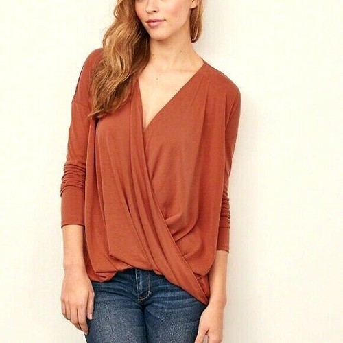 Abercrombie u0026 Fitch Womens Top XS Wrap Front Tee Burnt Orange Long Sleeve  Knit | eBay