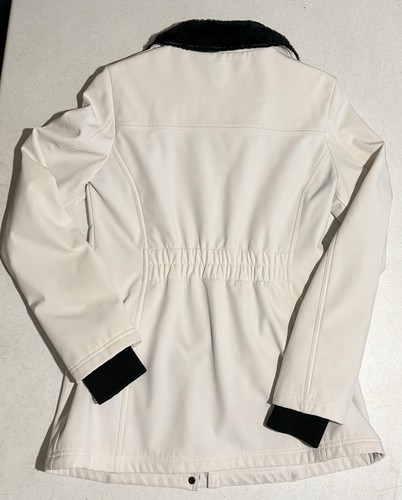 Jessica Simpson Womens Jacket Size Small White Zip Up Black Faux Fur Trim - Picture 2 of 5