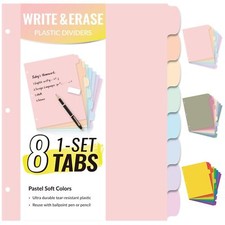 Sooez 8-Tab Durable Plastic Write  Erase Big Tab Dividers for 3 Ring Binder,...