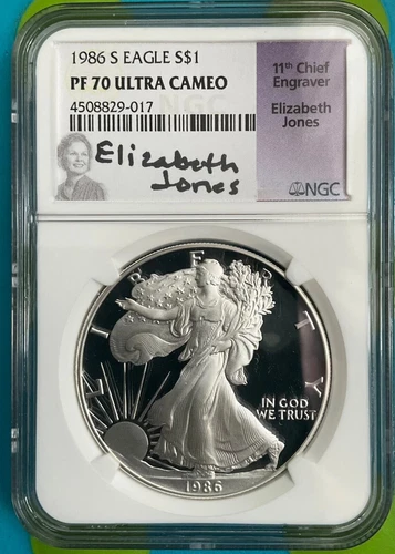 1986 S 1oz  American Silver Eagle NGC PF 70 Ultra Cameo (ELIZABETH JONES)