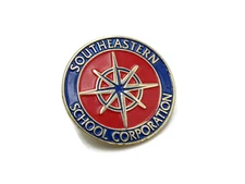 Southeastern School Corporation Pin Compass Red Blue Gold Tone