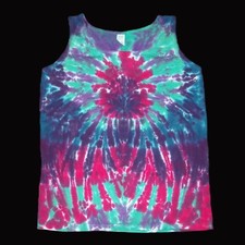 Tie Dye Woman's Tank Top Small Tropical Sunburst Tye Dyed Hippie Made in USA