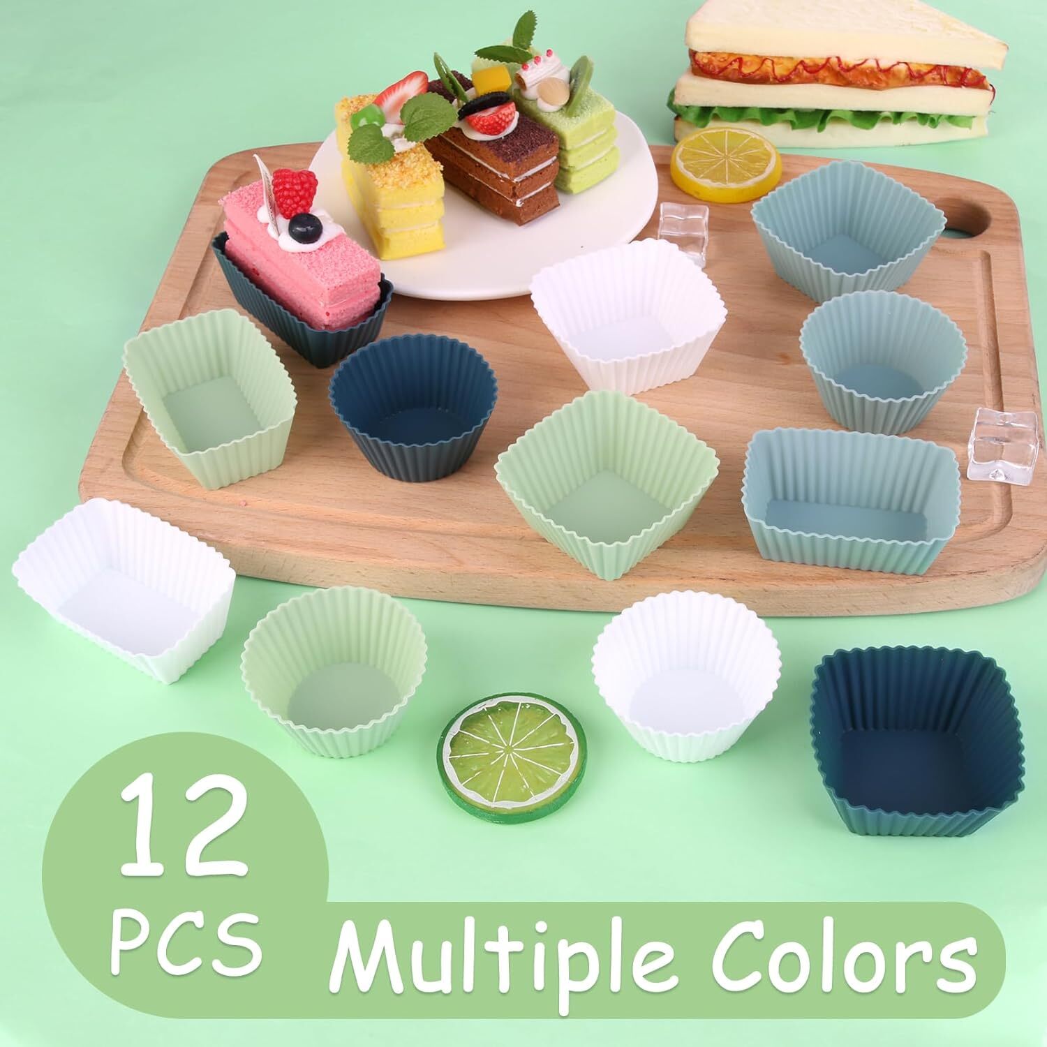 12 Silicone Reusable Moulds Baking Cups for Oven, Air Fryer 3 Shapes 4