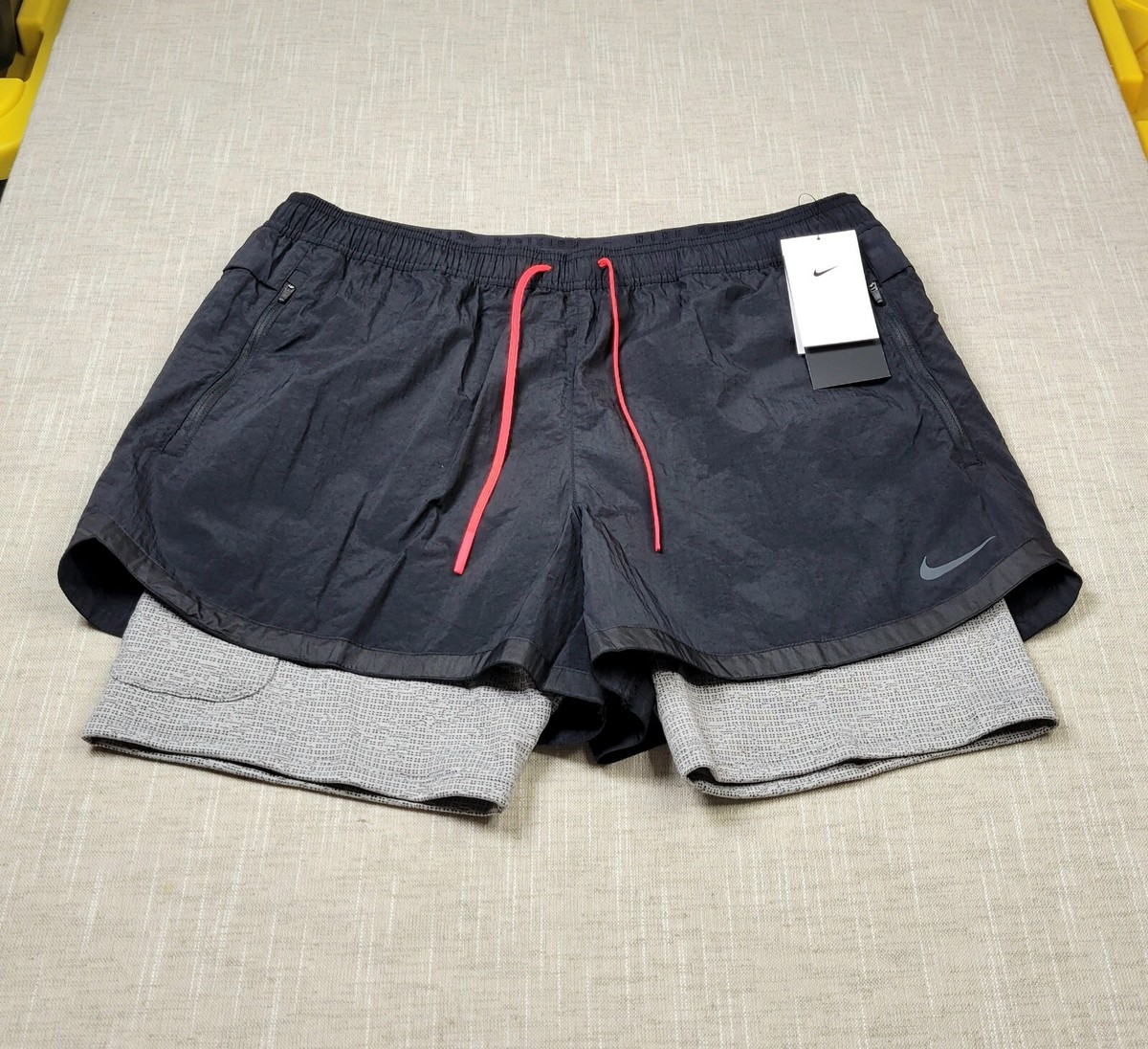 NIKE Run Division 3 in 1 Shorts Tights 2XL Mens Black Gray 4