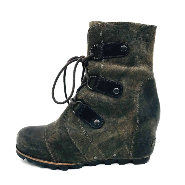 Sorel Joan of Arctic Wedge Brown/Black Leather Winter Snow Boots Size 9.5 | eBay