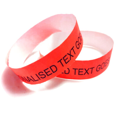 20 Red Personalised 19mm Wristband Custom Printed Tyvek Party