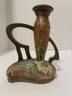 ROSEVILLE ART POTTERY 1920’S DAHLROSE 77-7 DOUBLE HANDLED 7 1/4” BUD VASE EUC