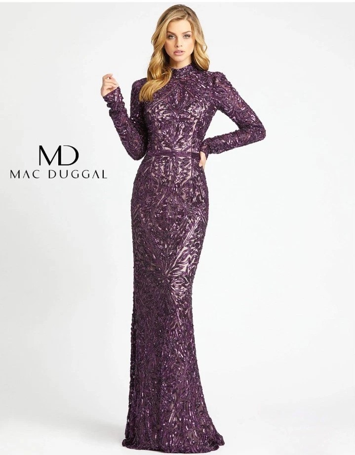 関税送料込【MAC DUGGAL】ロング ワンピース ギャザー パープル Mac Duggal Long Sleeve Purple Evening Gown | eBay