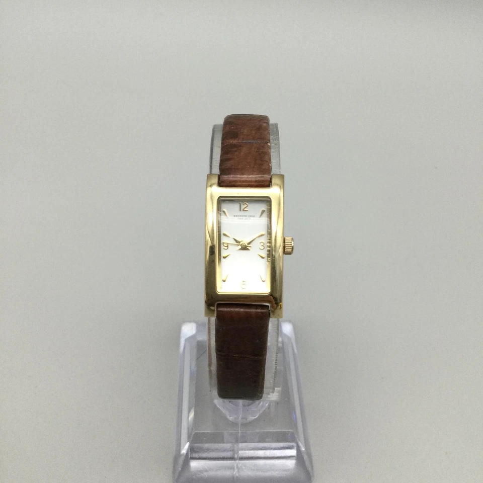 Reloj Kenneth Cole New York Mujer 15mm Tanque Tono Dorado Cuero Marrón Batería Nueva Foto 2 de 4