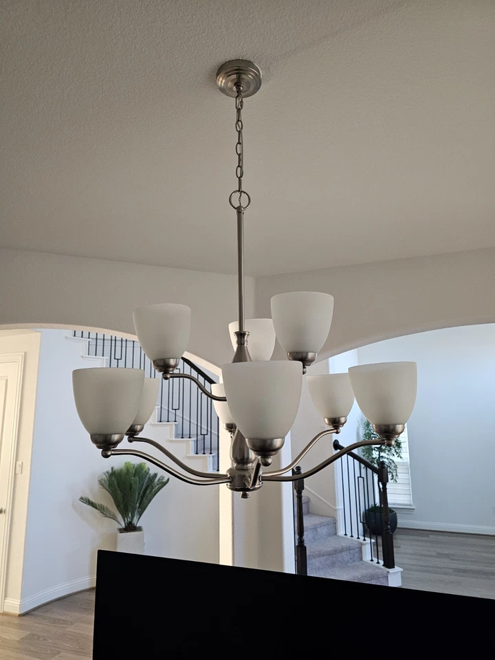  Stefan 9-Light Chandelier in Satin Nickel With Frosted Shade - Image 3 of 4