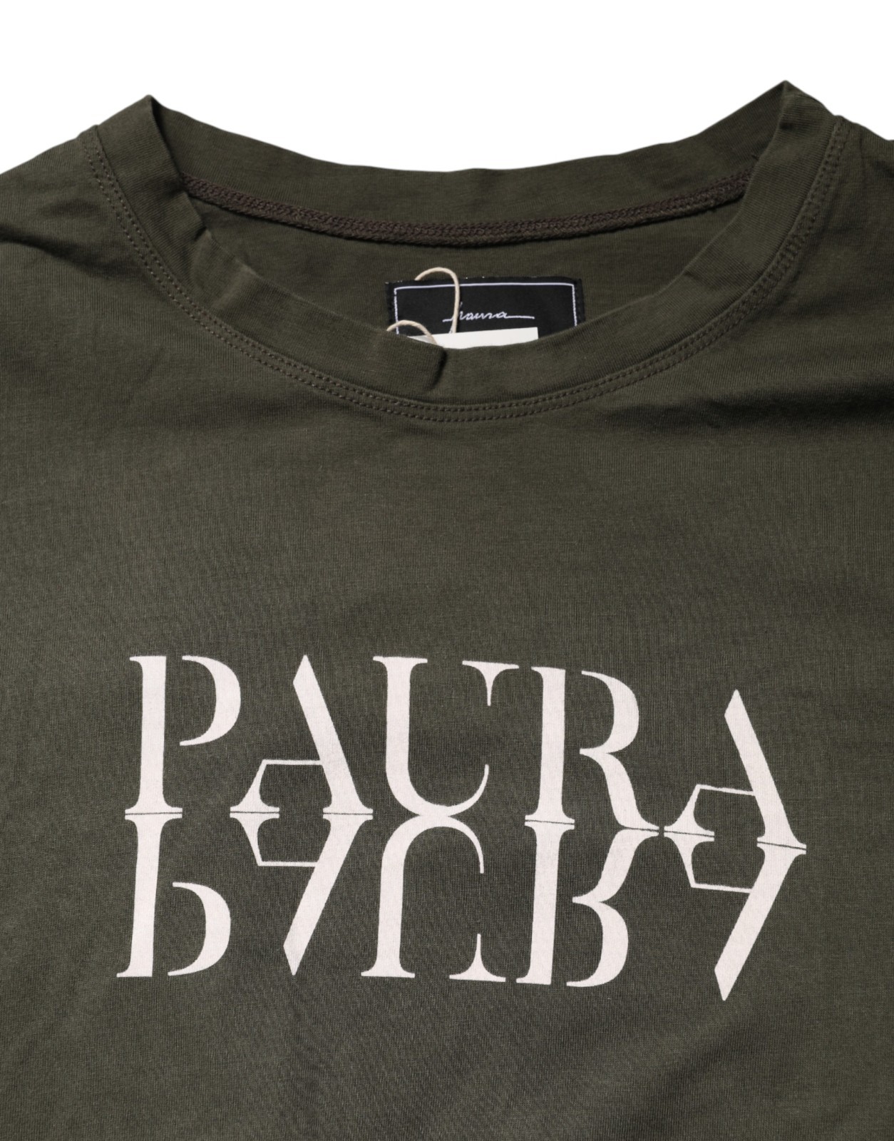 PAURA T-shirt Army Green Cotton Round Neck Short Sleeves IT48/US38/M RRP 200usd image 6