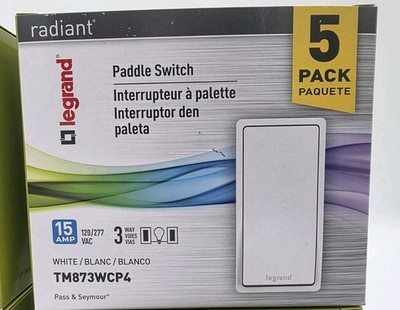5-Pack Legrand White Paddle Switch Pass & Seymour Radiant 15 Amp 3 Way TM873WCP4