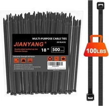 18 Inch Zip Ties Double Sided Toothed (500 18 inch 500Pack（100 Lbs）, Black 