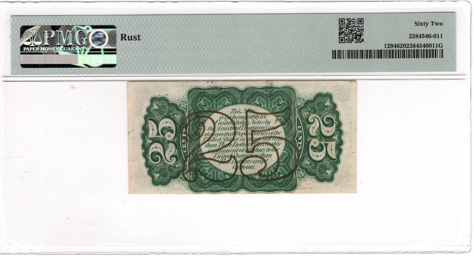 25c 3rd Issue Colby Spinner Fractional Currency Fr#1294 PMG Choice Unc 62 - Image 2 of 4