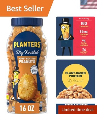 Resealable 16oz Jar of Honey Roasted Peanuts - Delicious Plant-Based Protein