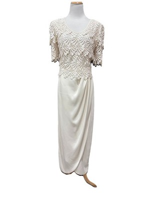 VTG Cattiva New York Lace Hollywood Glam Ivory Cream Bridal Formal Dress Gown