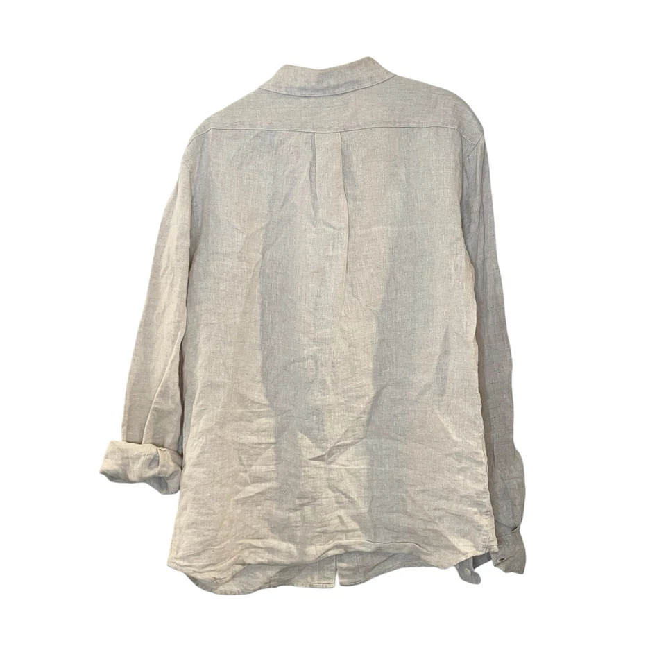 Banana Republic Shirt Mens M Khaki Beige Solid Slim Fit Linen Cotton Coastal - Image 3 of 4