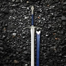 Hand-Forged Fantasy Steel Sword | Blue Leather Wrapped Handle | Medieval Replica