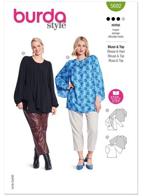 BURDA 5692 MISSES BLUSE Schnittmuster Gr. 20 - 34 Fähigkeit: DURCHSCHNITTLICH