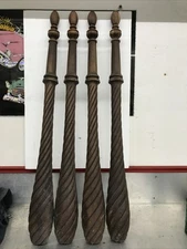 Wood 39” Tall Set of Four  Antique Solid Walnut Wood Posts/Pillars Finials ￼