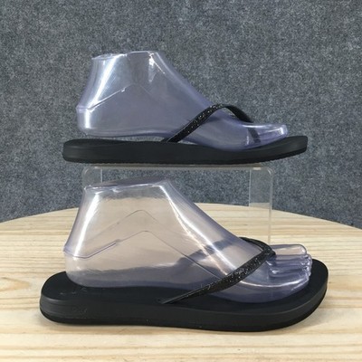Reef Sandals Womens 7 Flip Flop Black Toe Post Casual Slip On Glitter NEW