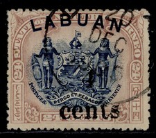 NORTH BORNEO - Labuan EDVII SG134a, 4c on 24c, FINE USED. Cat &pound;45. CDS